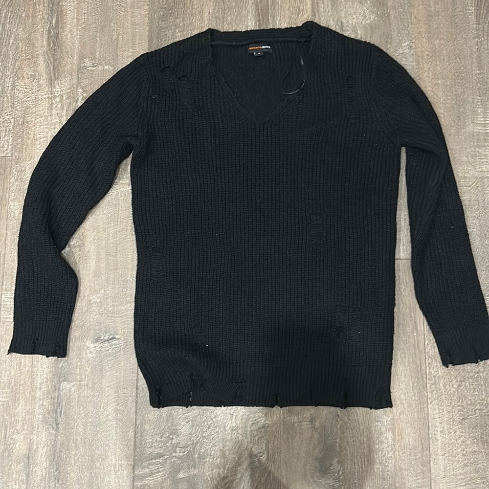 Black V-Neck Knit Sweater
